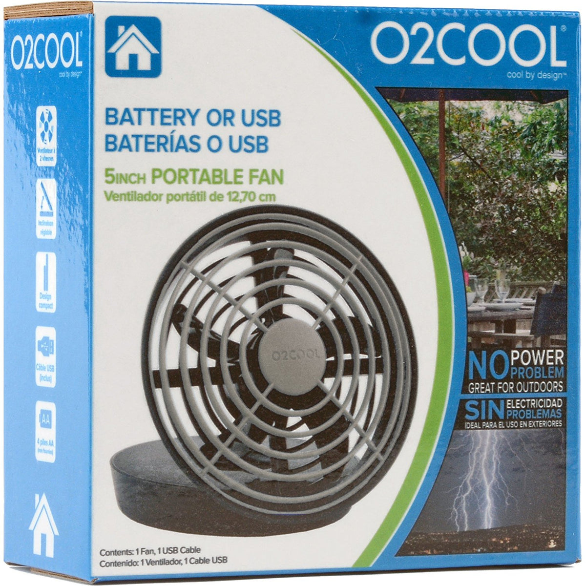 O2Cool FD05033 Battery or USB Powered Portable Fan, Assorted Colors, 5", 1-Qty