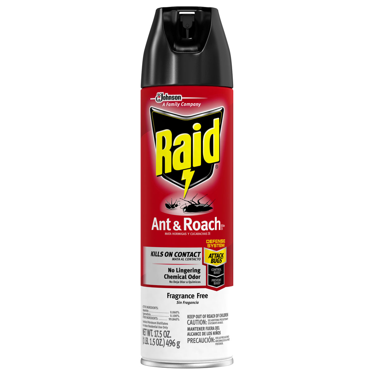 Raid 74916 Ant & Roach Killer Spray, Fragrance Free, 17.5 Oz, 2-Pack