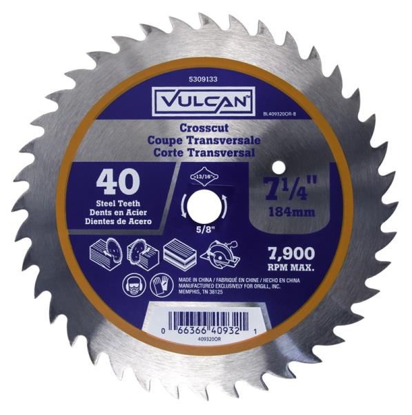 Vulcan 409320OR Circular Saw Blade, Steel, 7-1/4" Dia