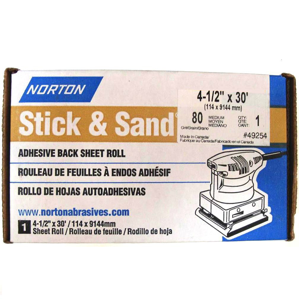 Norton 49254 Stick & Sand Adhesive-Backed Sanding Roll, 80-Grit, 4-1/2" x 30'