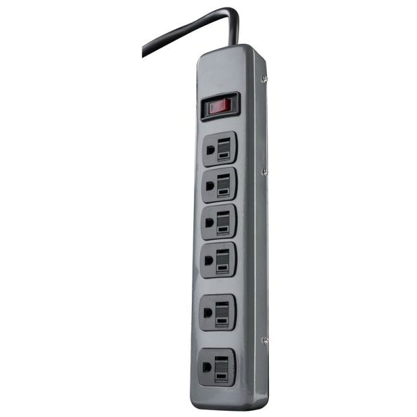 Woods 41386 Metal Power Strip with 6-Outlets & 5' Cord, Grey