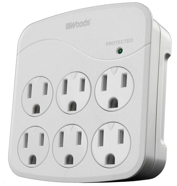 Woods 41076 Power Surge Protector with 6 Outlets, White, 1440J