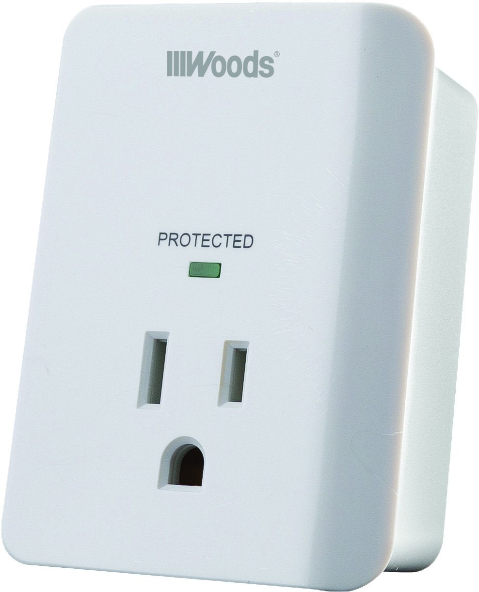 Woods 41008 1-Outlet Power Surge Protector with LED Indicator & Alarm, White