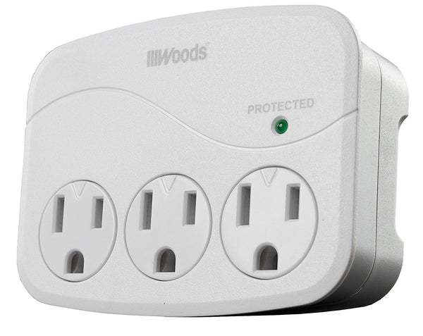 Woods 41034 Power Surge Protector with 3-Outlets, White, 1000J