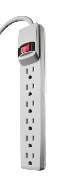 Woods 41367 Power Strip with 6-Outlets & 4' Cord, White