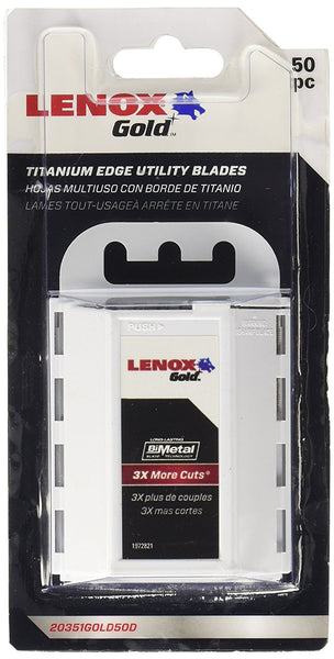 Lenox 20351GOLD50D Gold Titanium Edge Utility Knife Blades, 2-1/2", 50-Count