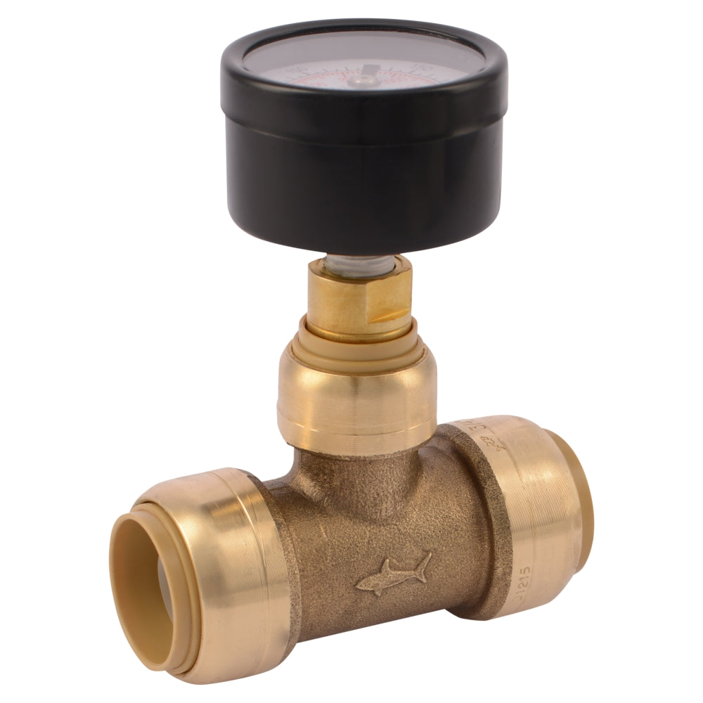 SharkBite 24438A Water Pressure Gauge with 3/4" Brass Push-To-Connect Tee