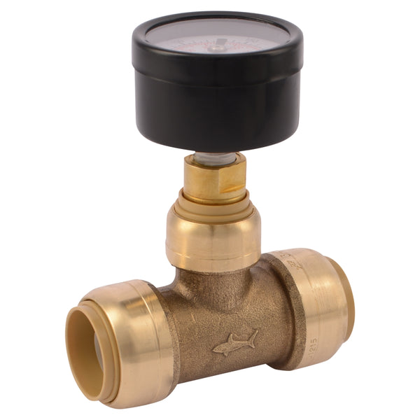 SharkBite 24438A Water Pressure Gauge with 3/4" Brass Push-To-Connect Tee
