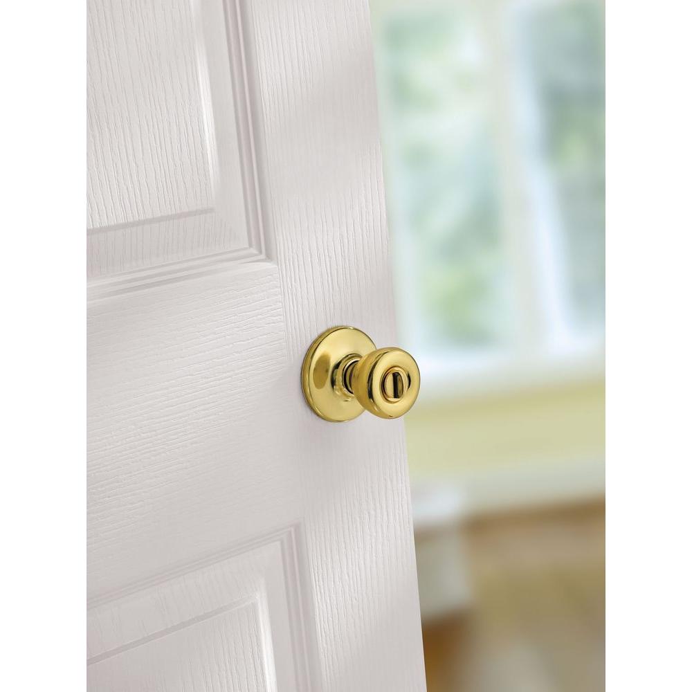 Kwikset 300T-SCAL-SCS Tylo Privacy Bed/Bath Door Knob Lockset, Polished Brass