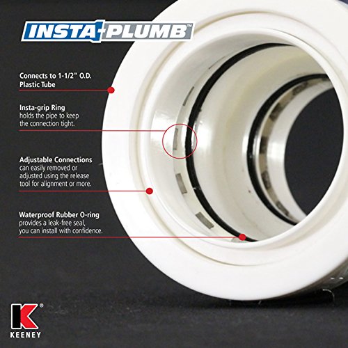 Kenny 10400QLK Insta-Plumb Plastic Push-Fit J Bend 1-1/2" for Kitchen, White