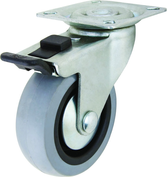 Richelieu F24785 Rubber Wheel Swivel Caster with Full Lock Brake, 110 Lb, 2"