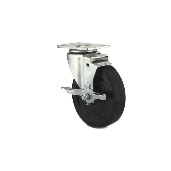 Richelieu F25426 General-Duty Rubber Swivel Plate Caster with Brake, 297 Lb, 5"