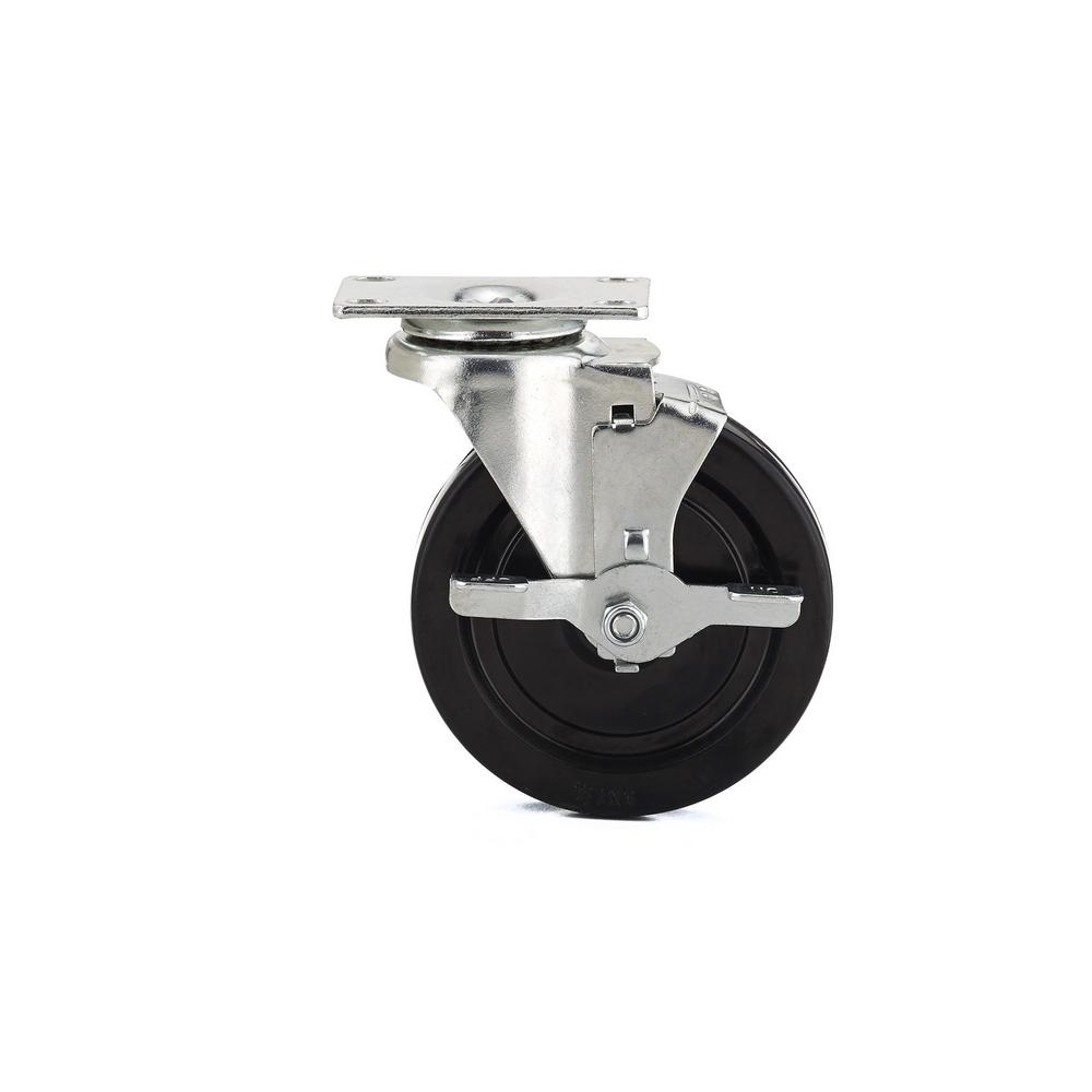 Richelieu F25426 General-Duty Rubber Swivel Plate Caster with Brake, 297 Lb, 5"