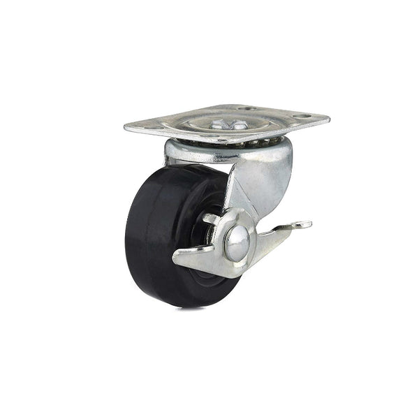 Richelieu F25086 Rubber Wheel Swivel Plate Caster with Brake, 125 Lb, 2"