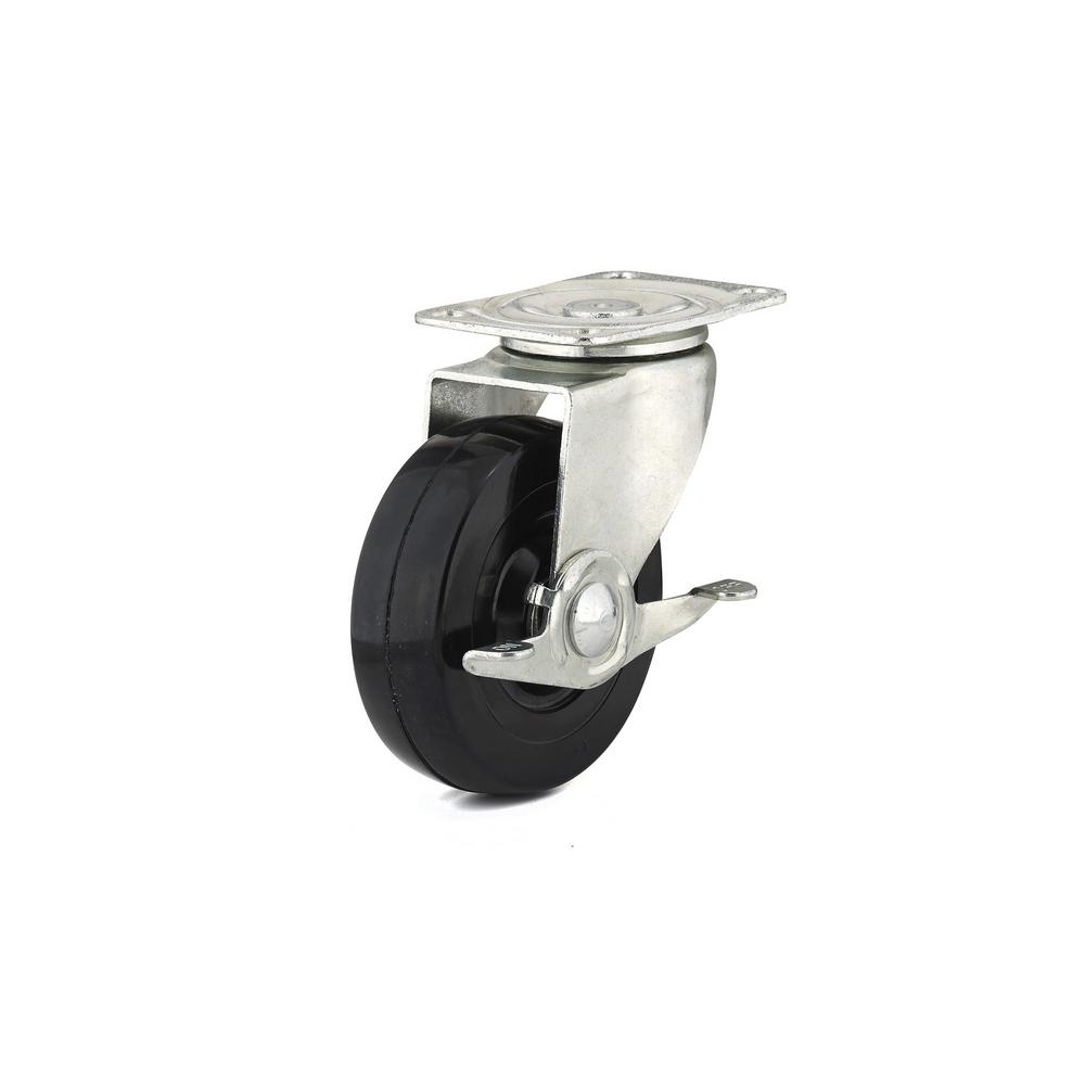 Richelieu F25415 General-Duty Rubber Swivel Plate Caster with Brake, 246 Lb, 4"