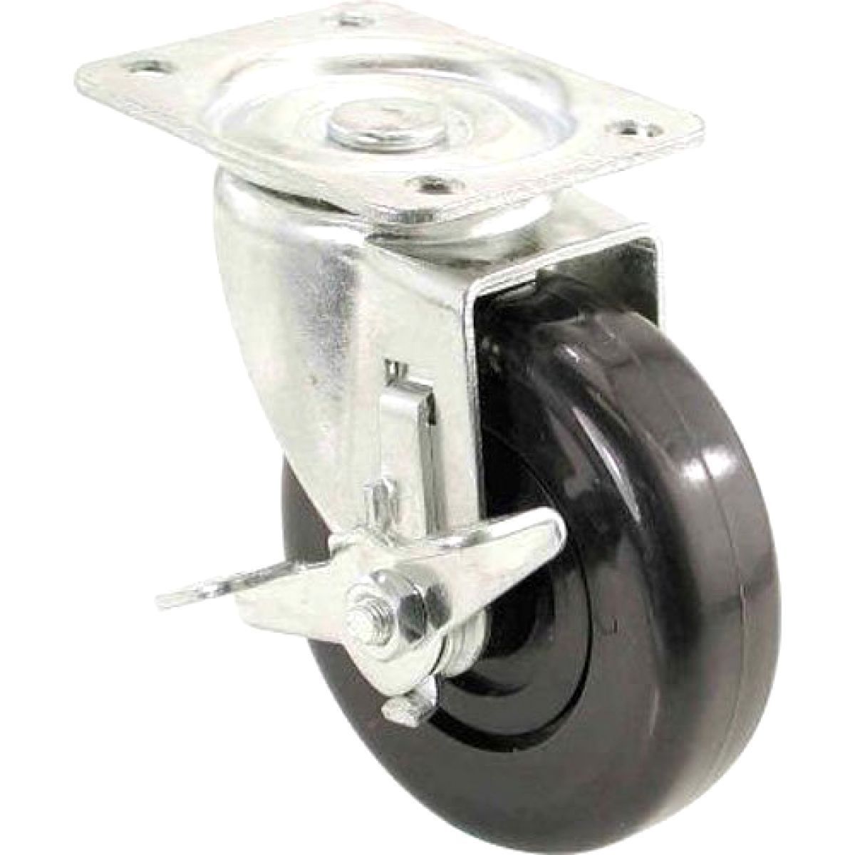 Richelieu F25223 Polypropylene Wheel Swivel Plate Caster with Brake, 246 Lb, 4"
