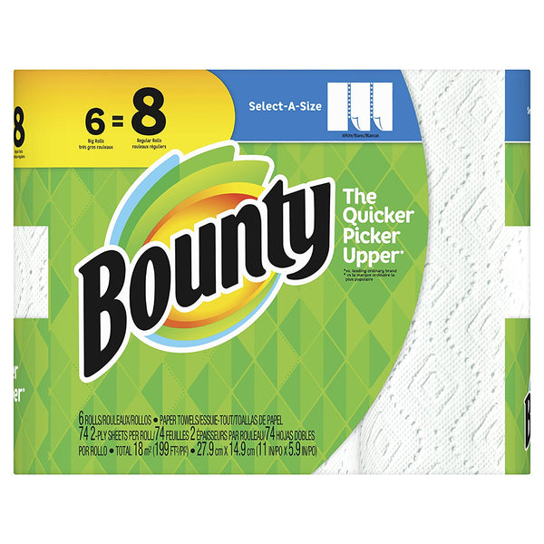 Bounty 74699 Select-A-Size 2-Ply Paper Towels, White, 74-Sheets, 6 Big Rolls