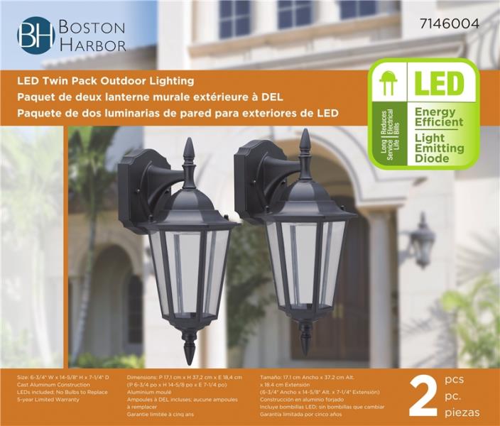 Boston Harbor 0024-WD-2PK Twin Pack Outdoor Lighting, Black