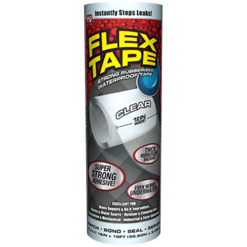Flex Tape TFSCLRR1210 Rubberized Waterproof Tape 12"x10', Clear, As Seen On TV