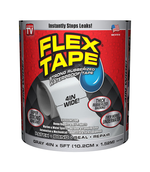 Flex Tape TFSGRYR0405 Rubberized Waterproof Tape, Gray, 4" x 5', As Seen On TV