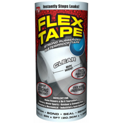 Flex Tape TFSCLRR0805 Rubberized Waterproof Tape, Clear, 8"x5', As Seen On TV