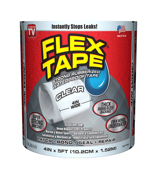 Flex Tape TFSCLRR0405 Rubberized Waterproof Tape, Clear, 4"x5', As Seen On TV