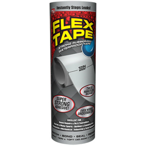 Flex Tape TFSGRYR1210 Rubberized Waterproof Tape, Gray, 12"x10', As Seen On TV