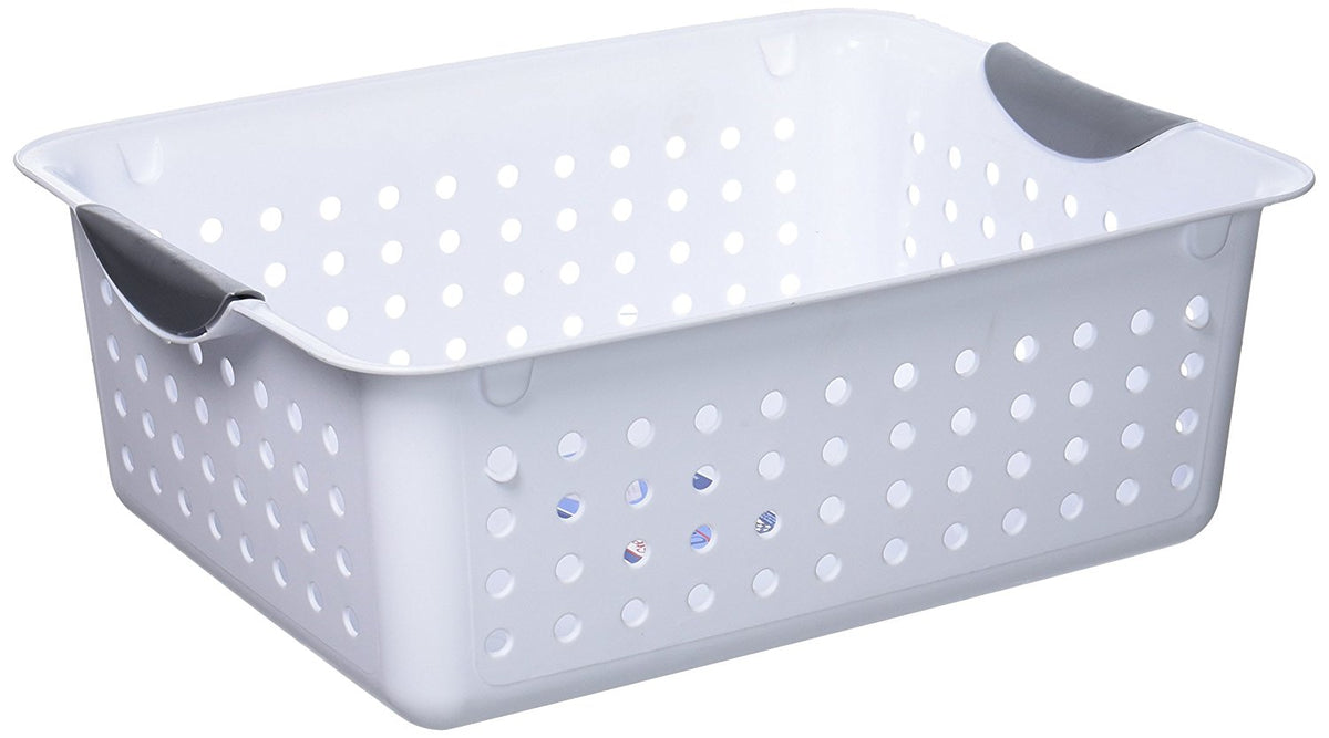 Sterilite 16248006 Medium Ultra Storage Baskets, White with Titanium Handles