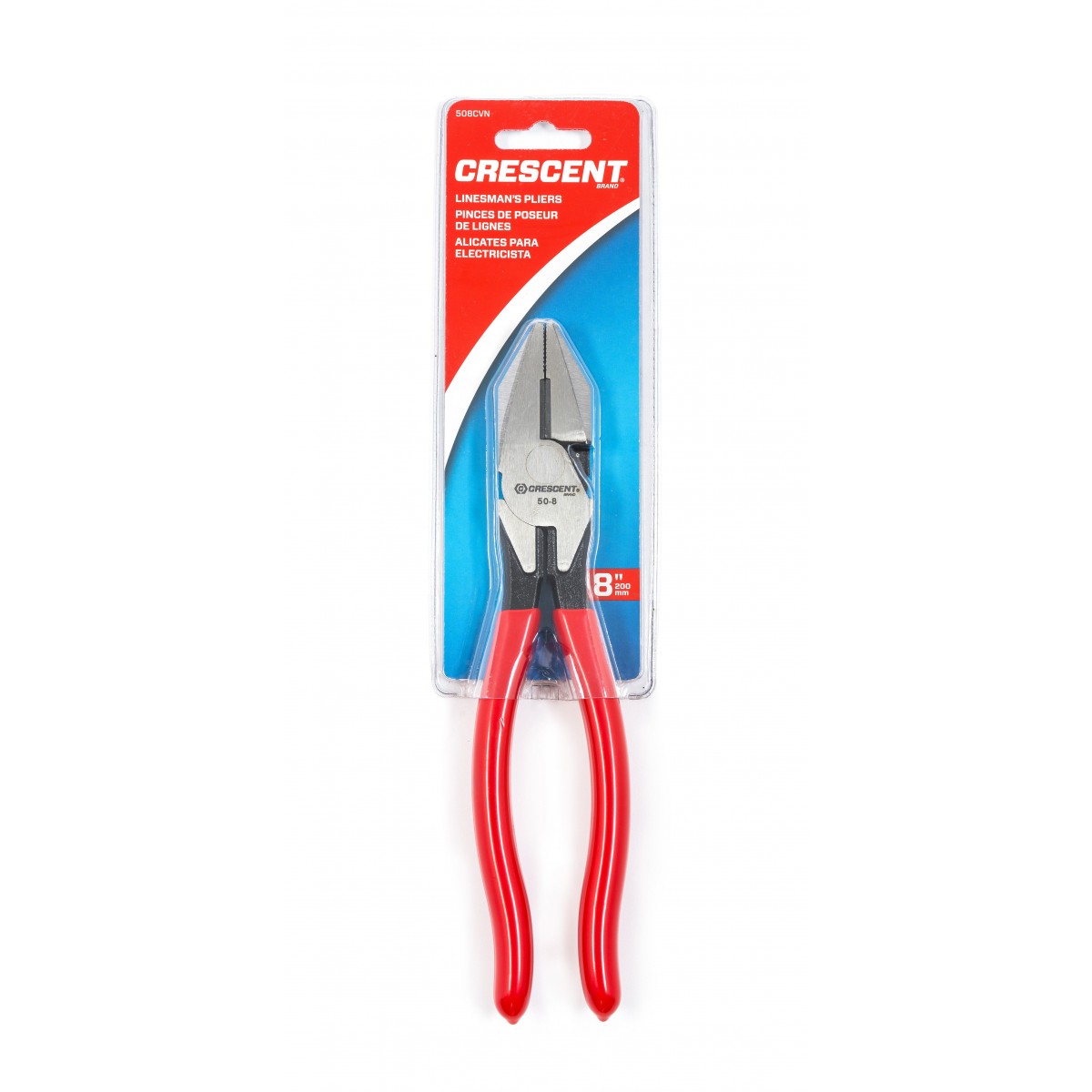Crescent 508CVNN Side Cutting Solid Joint Linesman's Plier with Red Handle, 8"