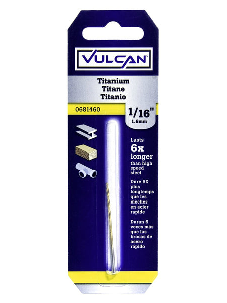 Vulcan 218141OR Reduced Shank Drill Bit, High Speed Steel, Titanium Nitride Coated, 1/16" X 1-7/8"