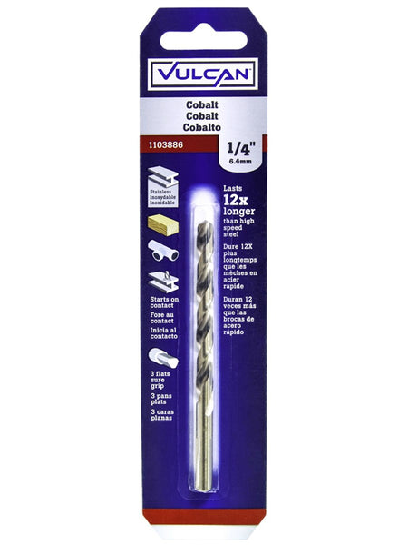 Vulcan 249881OR Straight Shank Jobber Length Drill, Cobalt M35 Steel, 1/4" X 4"