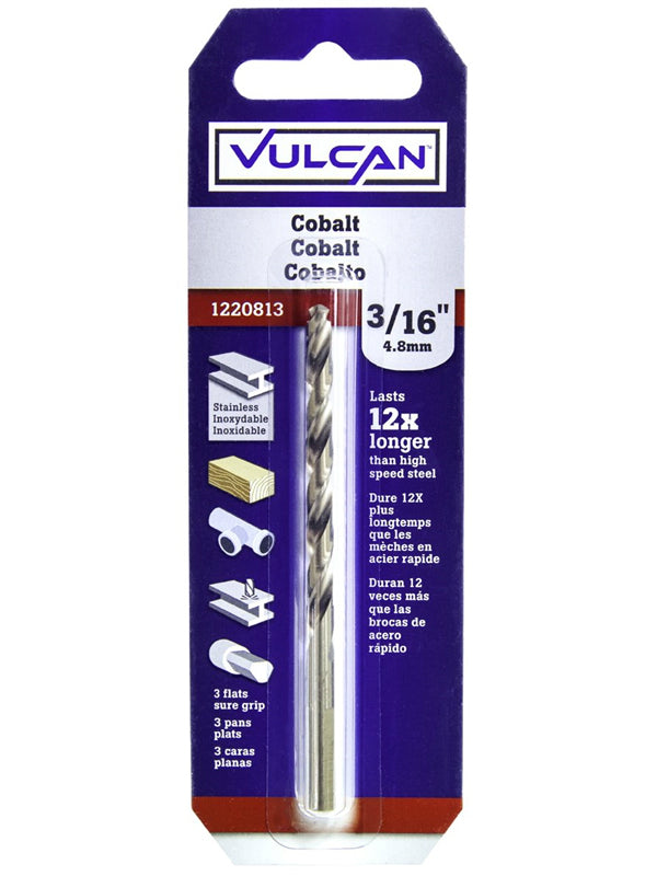 Vulcan 249371OR Straight Shank Jobber Length Drill, Cobalt M35 Steel, 3/16" X 3-1/2"
