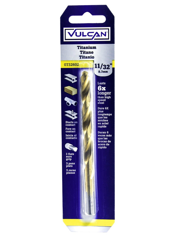 Vulcan 220121OR Straight Shank Drill Bit, High Speed Steel, Titanium Nitride Coated, 11/32" X 4-3/4"