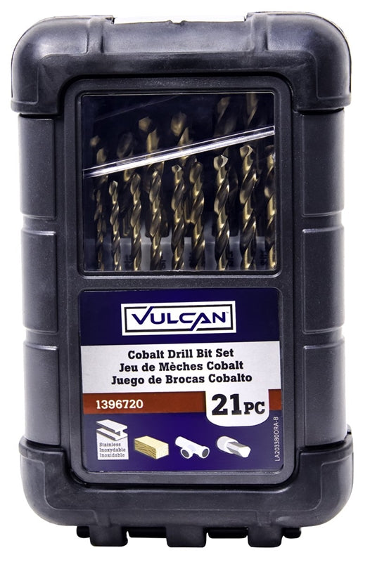 Vulcan 203380OR Metal Index Drill Bit Set, Cobalt, 1/16" - 3/8", 21 Pieces