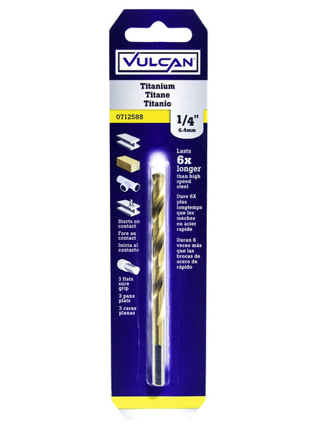 Vulcan 219541OR Straight Shank Drill Bit, High Speed Steel, Titanium Nitride Coated, 1/4" x 4"
