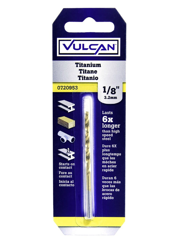 Vulcan 218571OR Straight Shank Drill Bit, High Speed Steel, Titanium Nitride Coated, 1/8" x 2-3/4"
