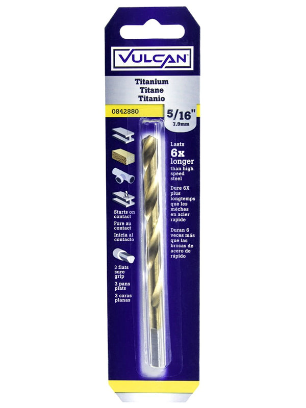 Vulcan 219971OR Straight Shank Drill Bit, High Speed Steel, Titanium Nitride Coated, 5/16" x 4-1/2"