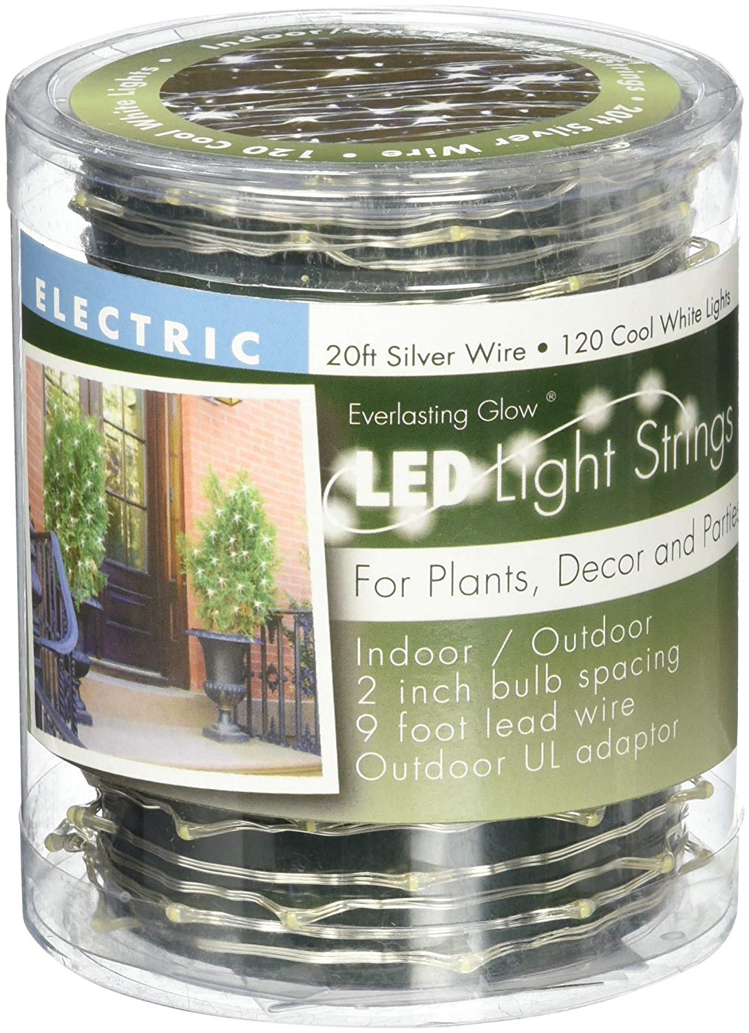 Everlasting Glow 38656 Cool White Micro 120-LED String Light, Silver Wire, 20'