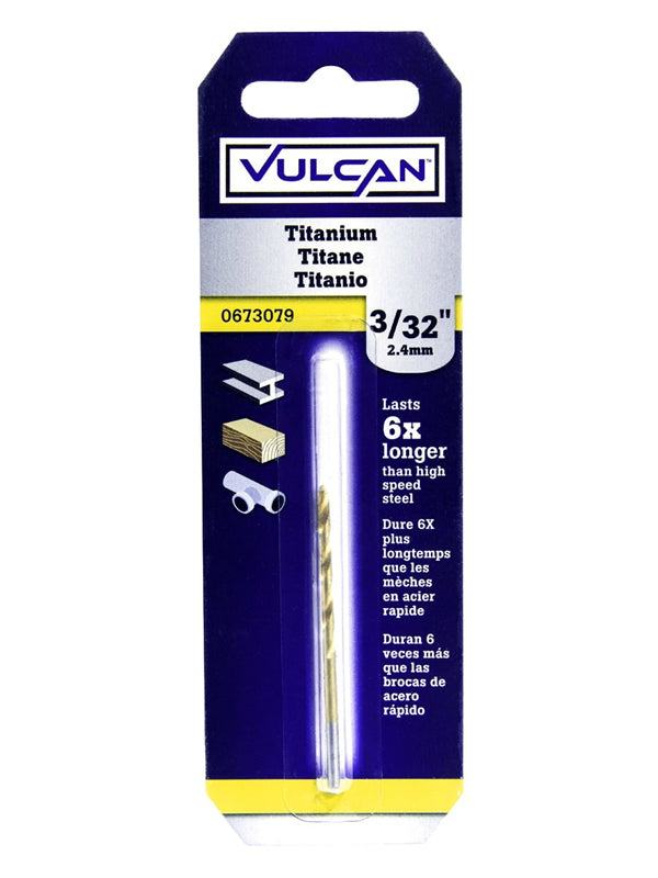 Vulcan 218301OR Straight Shank Drill Bit, High Speed Steel, Titanium Nitride Coated, 3/32" x 2-1/4"