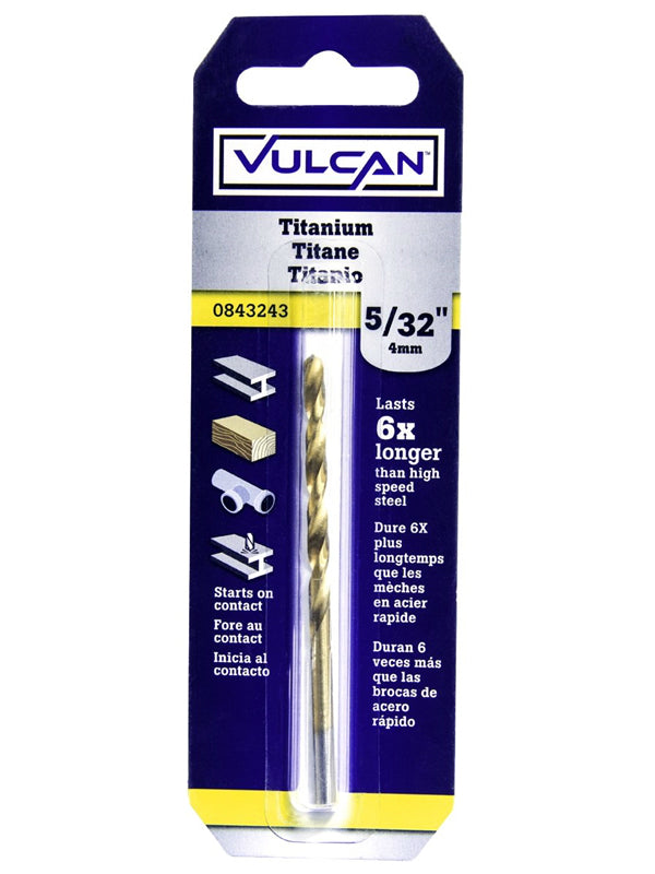 Vulcan 218731OR Straight Shank Drill Bit, High Speed Steel, Titanium Nitride Coated, 5/32" x 3"