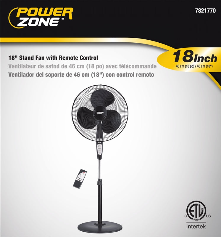 Power Zone SP2-18ARY Stand Fan With Remote Control, Black