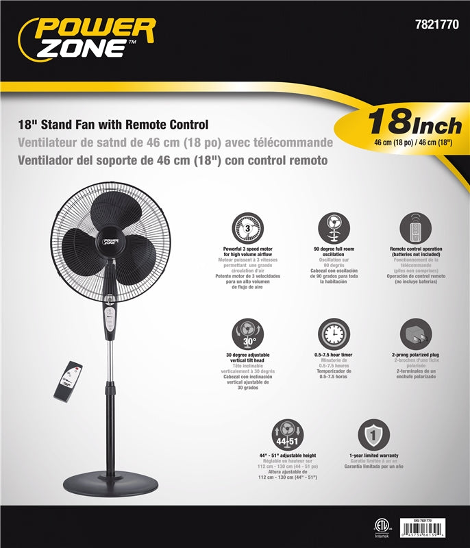 Power Zone SP2-18ARY Stand Fan With Remote Control, Black