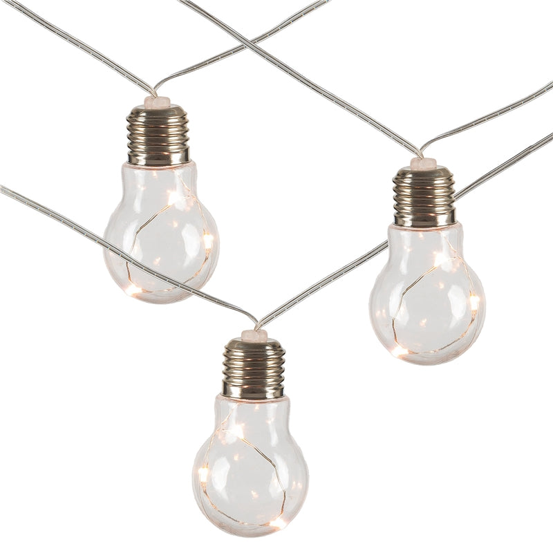 Everlasting Glow 93043 B/O Plastic Edison Bulb 10-Light Set, Silver Wire, 9'