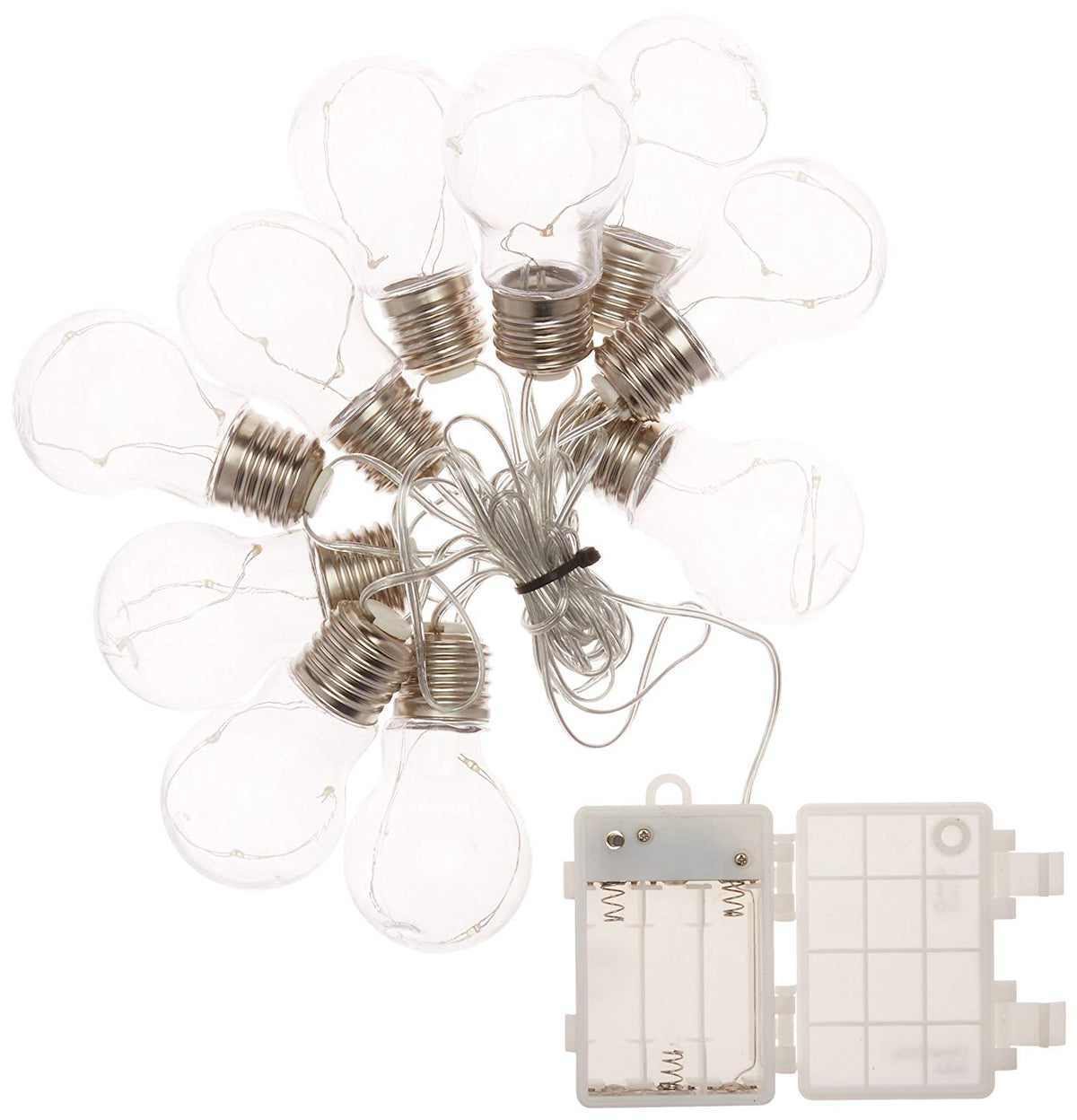Everlasting Glow 93043 B/O Plastic Edison Bulb 10-Light Set, Silver Wire, 9'