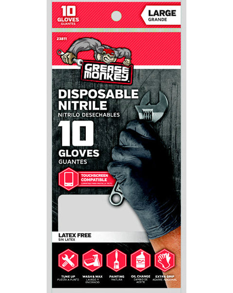 Grease Monkey 23811-26 Men's Disposable Nitrile Glove, Black, Large, 10-Count