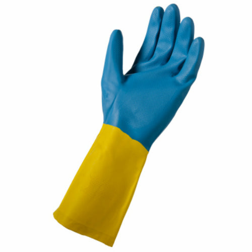 Soft Scrub 12683-26 Women's Neoprene-Coated Latex Glove, Blue & Yellow, Large