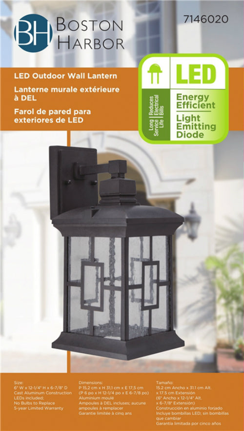 Boston Harbor LED-0172F-WD Outdoor Wall Lantern, Rustic Brown