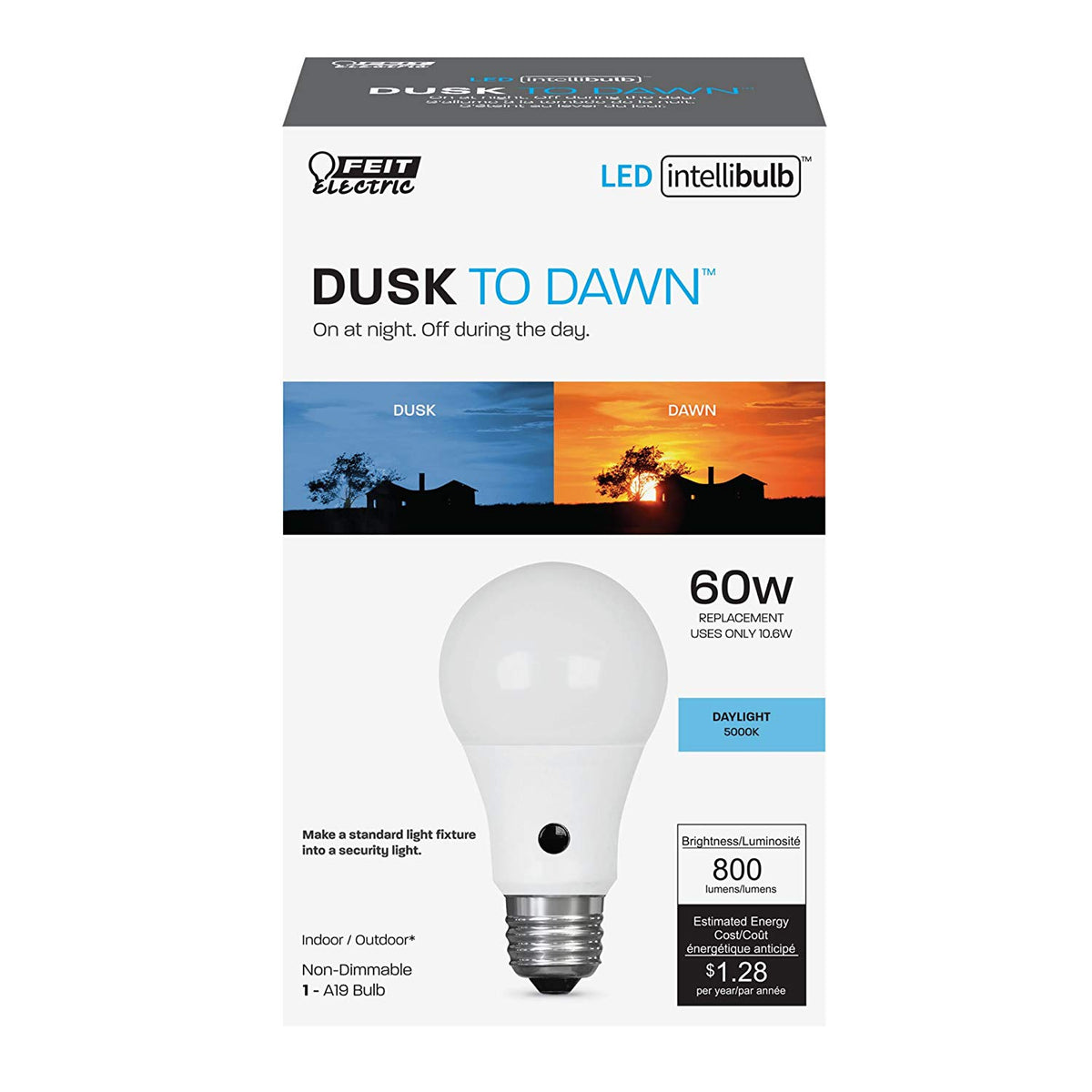 Feit A800/950CA/DD/LEDI Intellibulb Dusk to Dawn A19 LED Bulb, 10.6W, Daylight