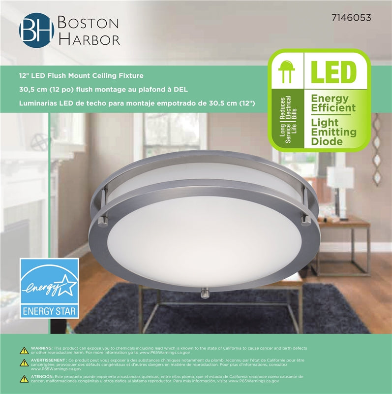 Boston Harbor CL200AC Flush Mount Ceiling Light Fixture, Brushed Nickel