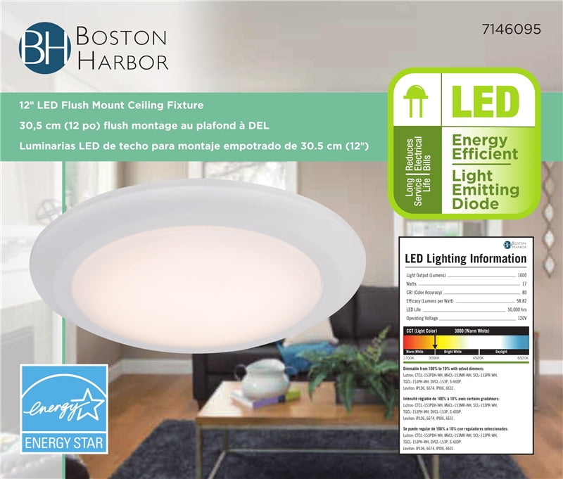 Boston Harbor CL006AC1215-16 Flush Mount Ceiling Light Fixture, White